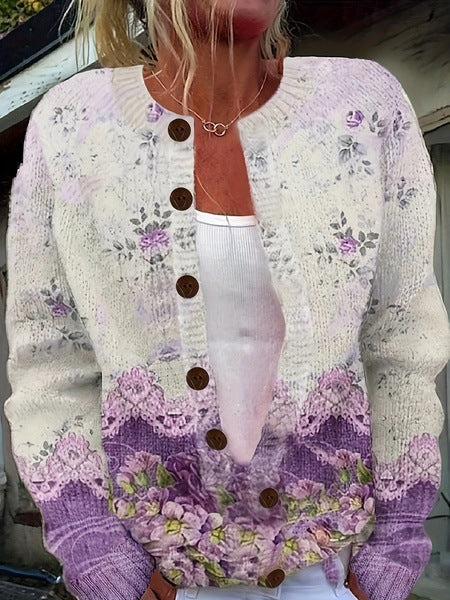 Chloe | Knitted cardigan with vintage floral pattern