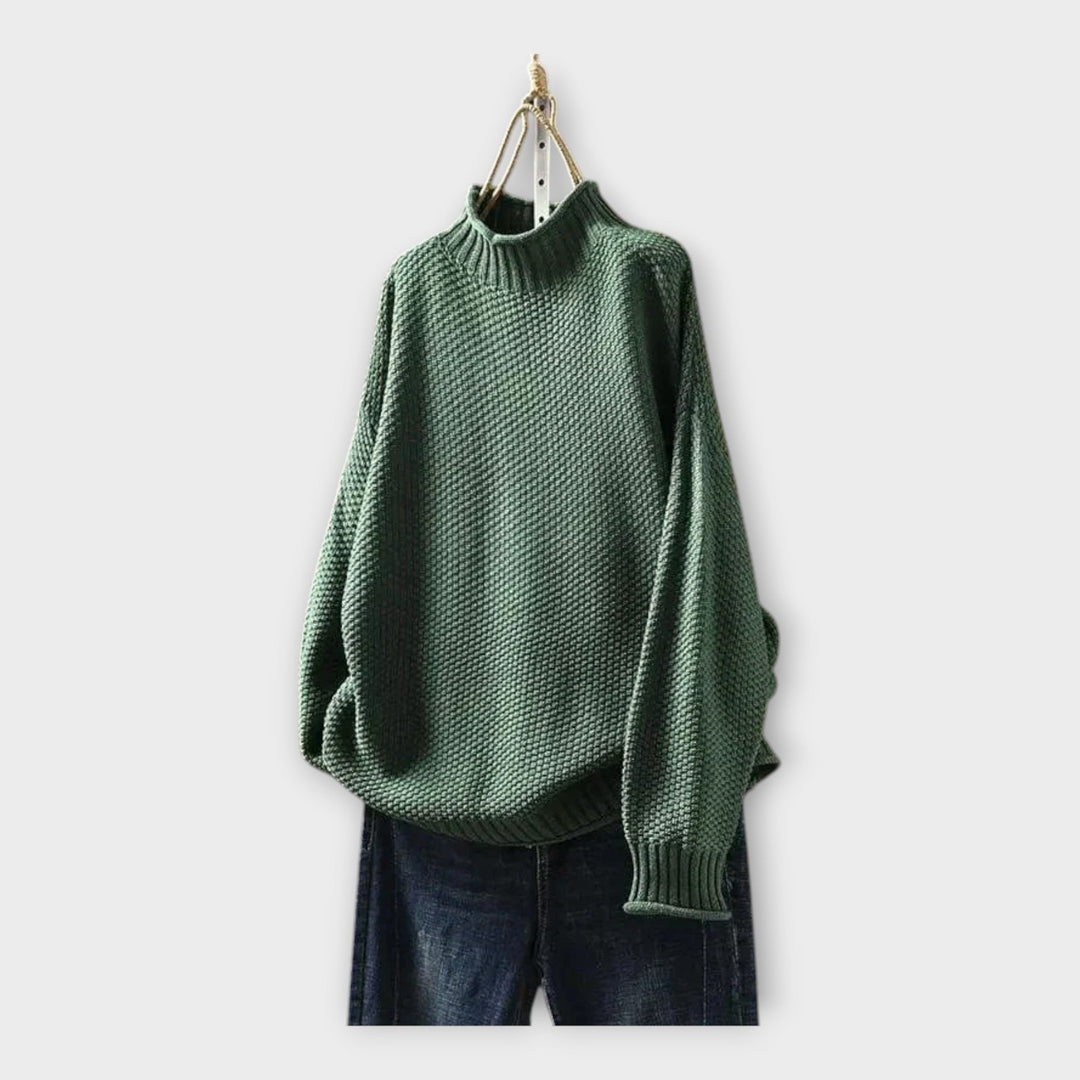 Knitted Sweater with High Collar