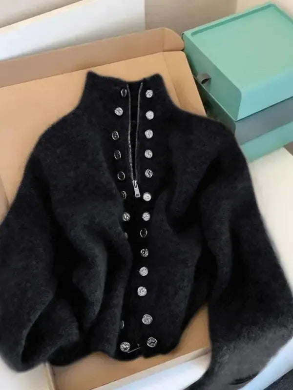 Maxine | Elegant Knit High Neck Cardigan